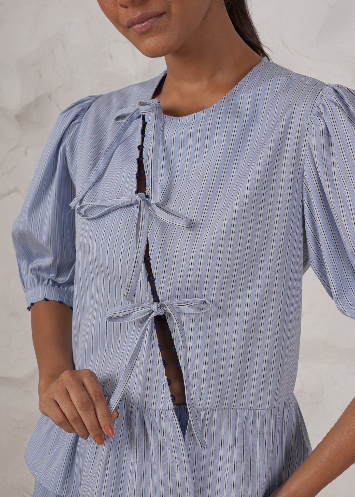 Lily Asymmetric Peplum Tie Blouse