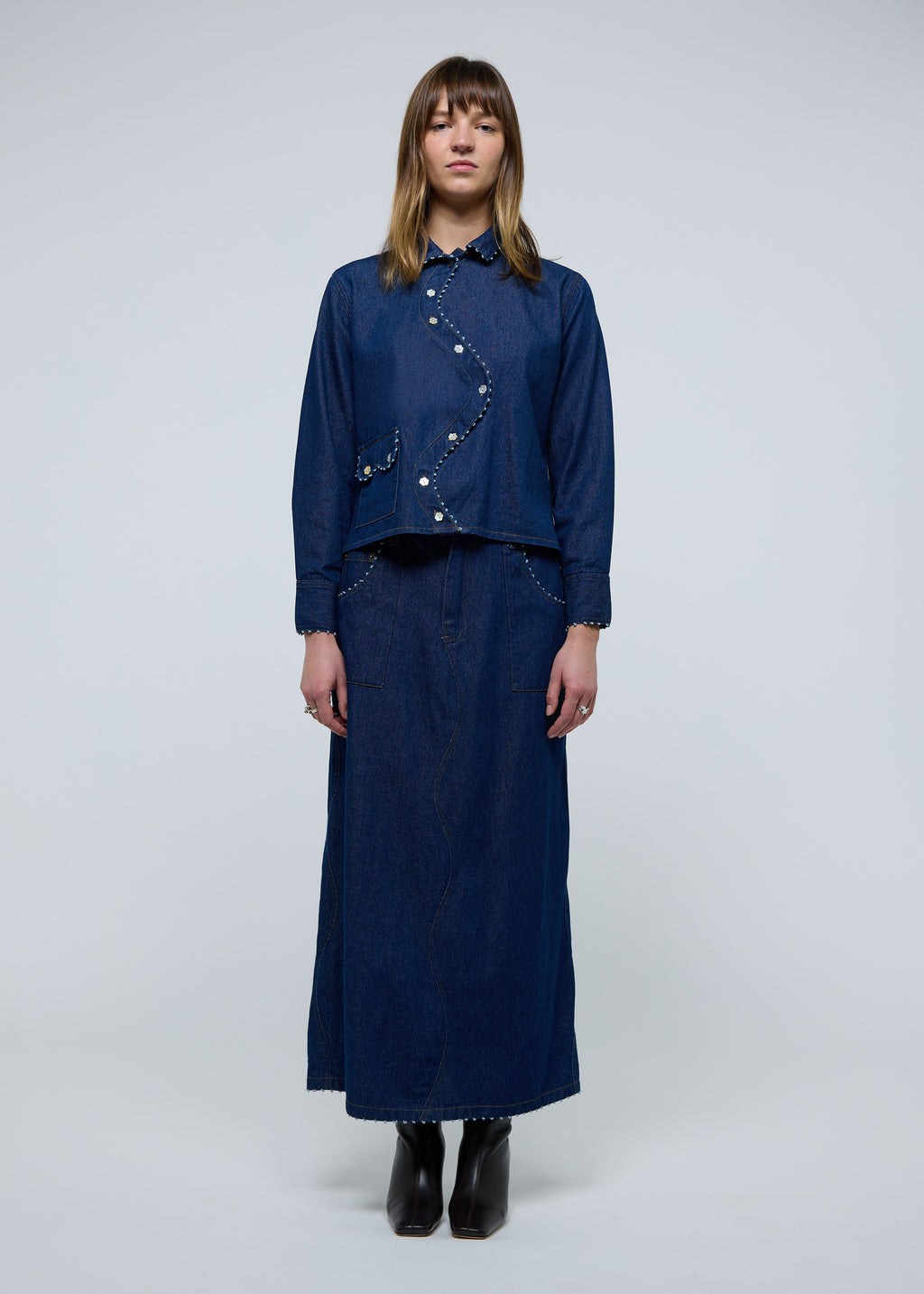 Wave Denim Skirt