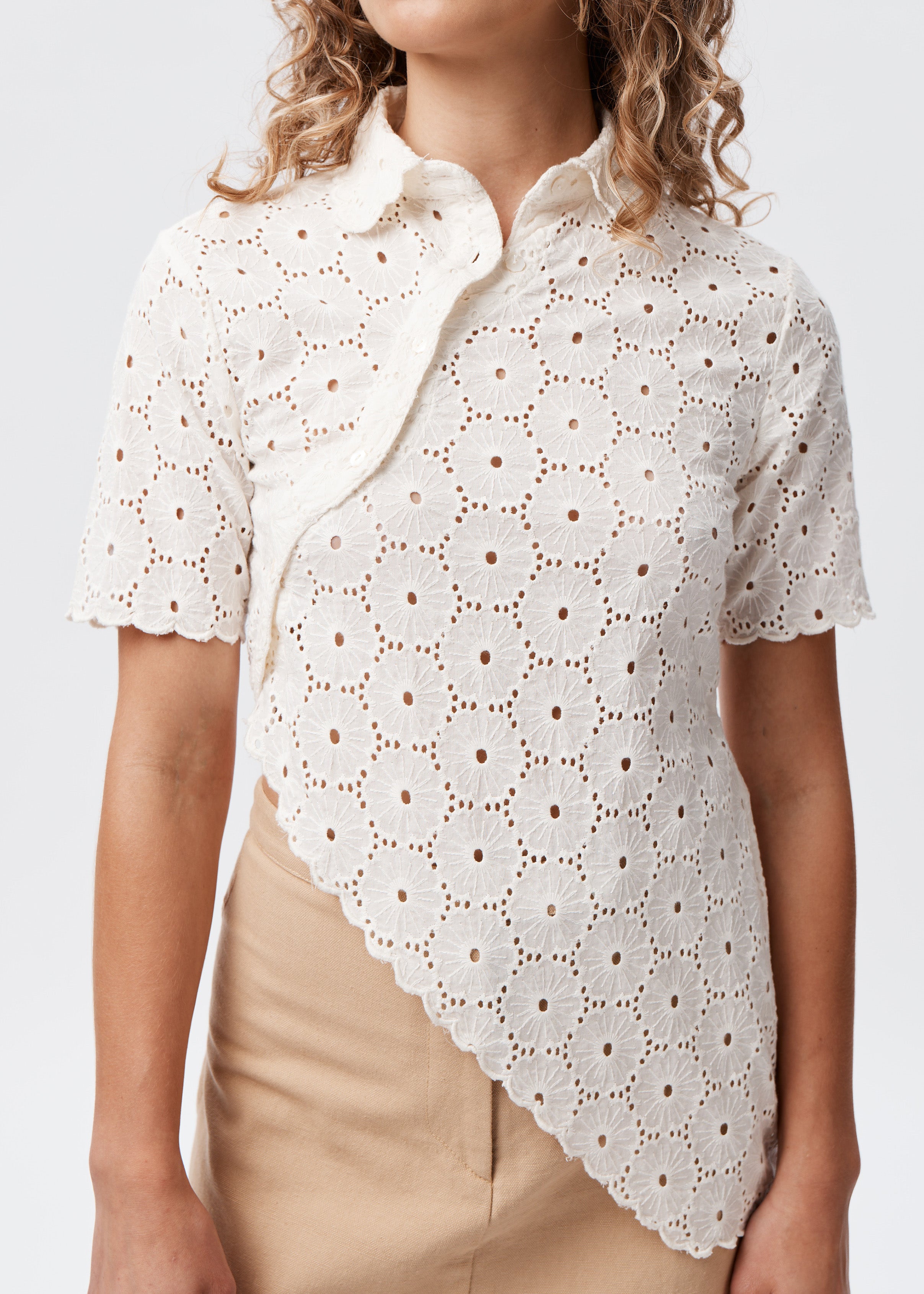 Daisy Asymmetric Top — Ivory | Cotton Lace | Say the Label