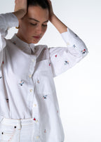 Ditsy Embroidered Shirt - White