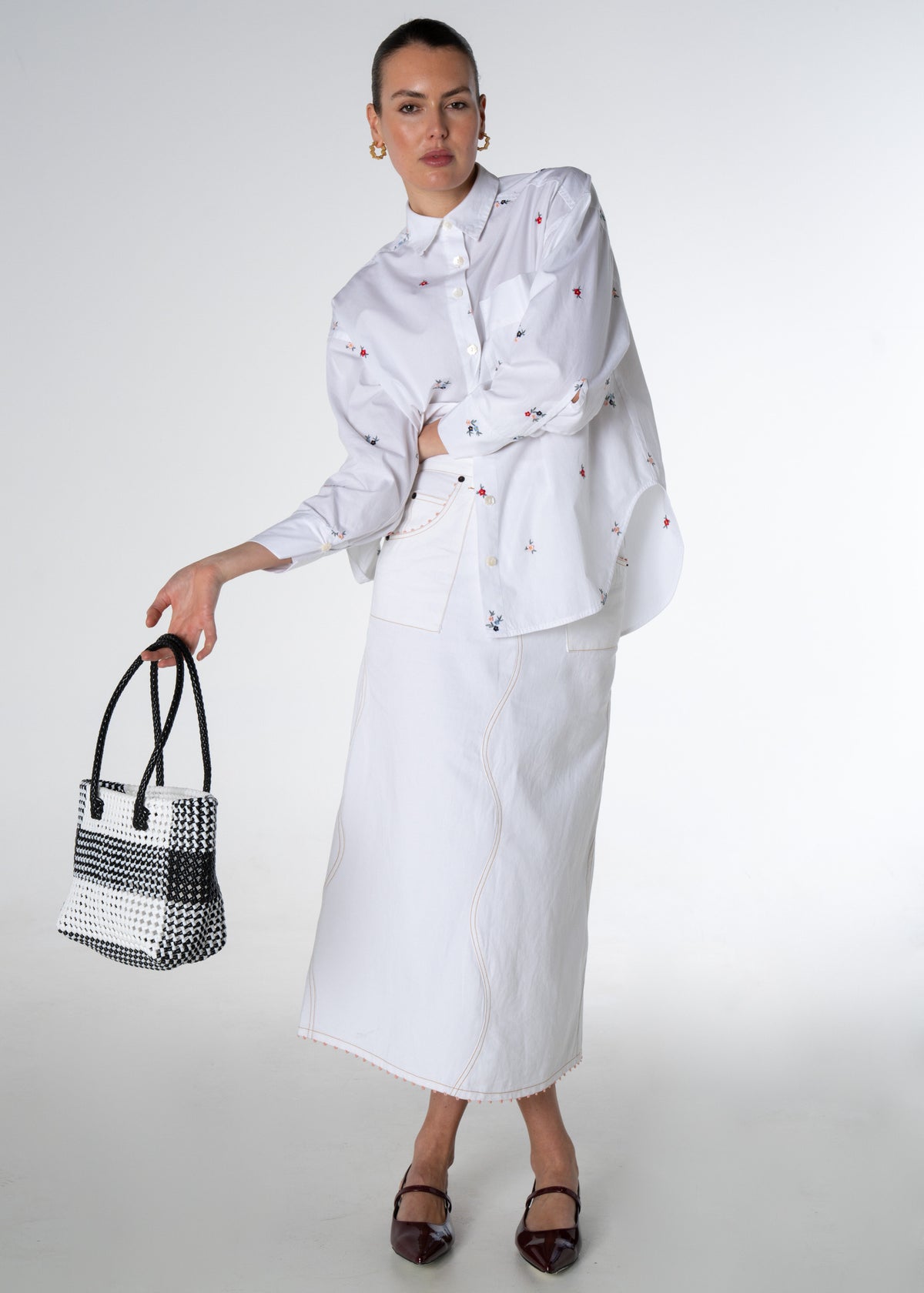 Ditsy Embroidered Shirt - White