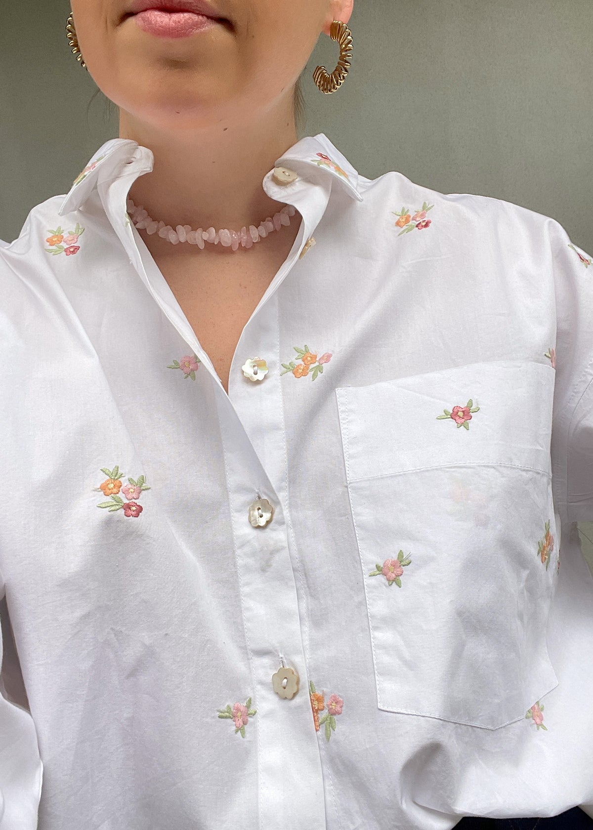 Ditsy Embroidered Shirt - Sherbet