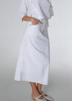 Wave Denim Skirt - Ivory