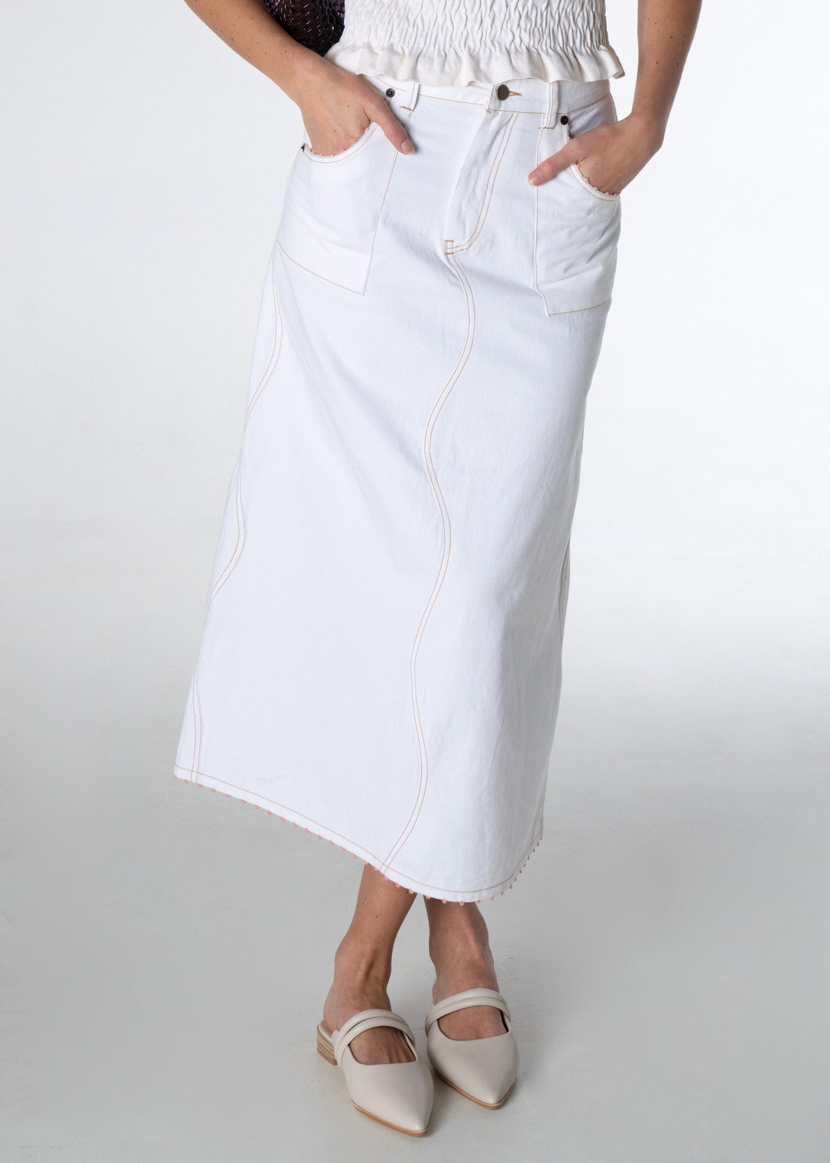Wave Denim Skirt - Ivory