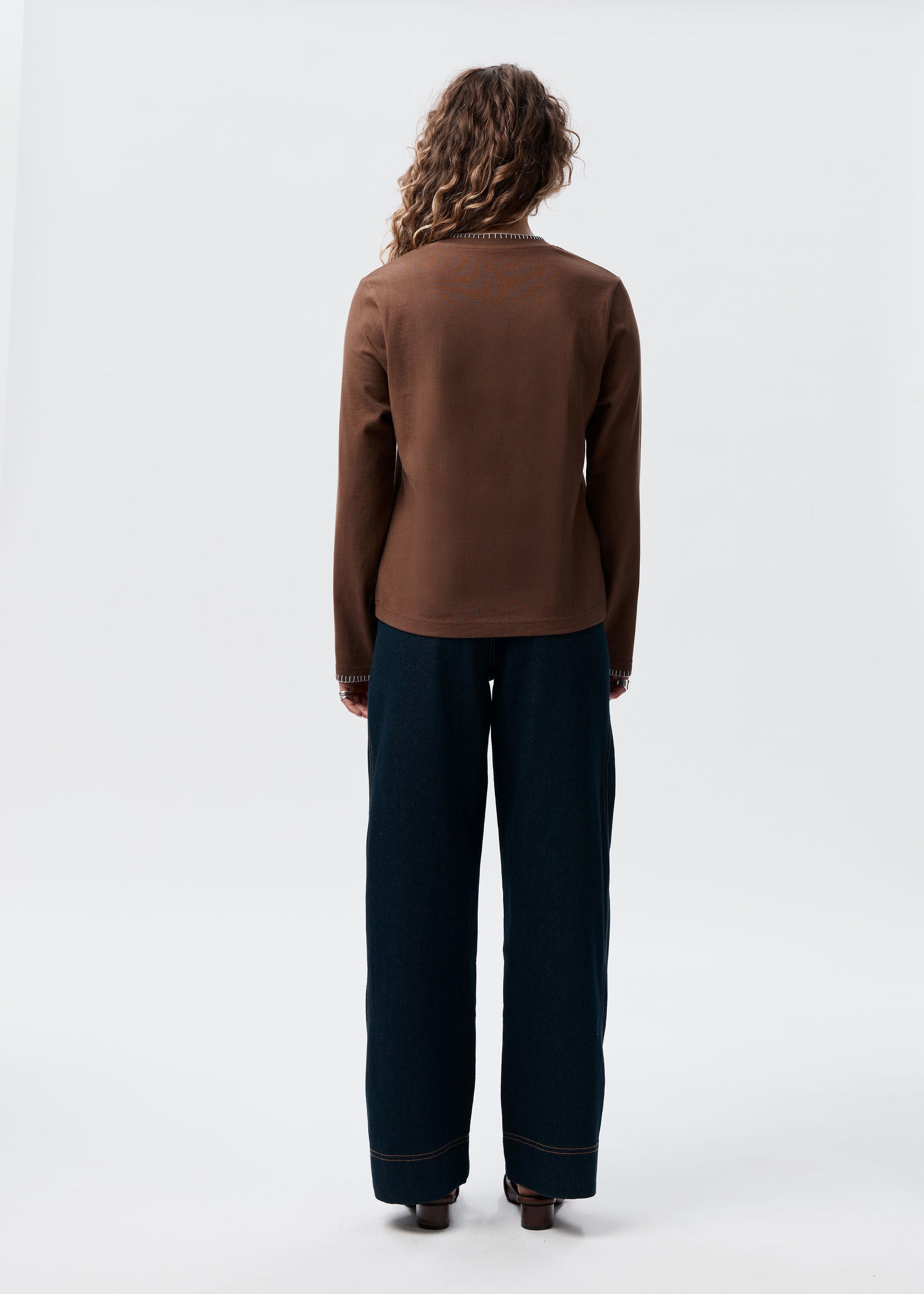 Say the Label Signature Long Sleeve Chocolate Back Hand-Stitched Blanket Stitch Detail