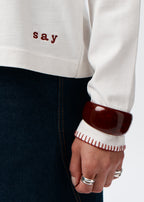 Hand-Stitched Red Blanket Stitch Cuff Detail Say the Label Signature Long Sleeve