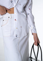 Wave Denim Skirt - Ivory