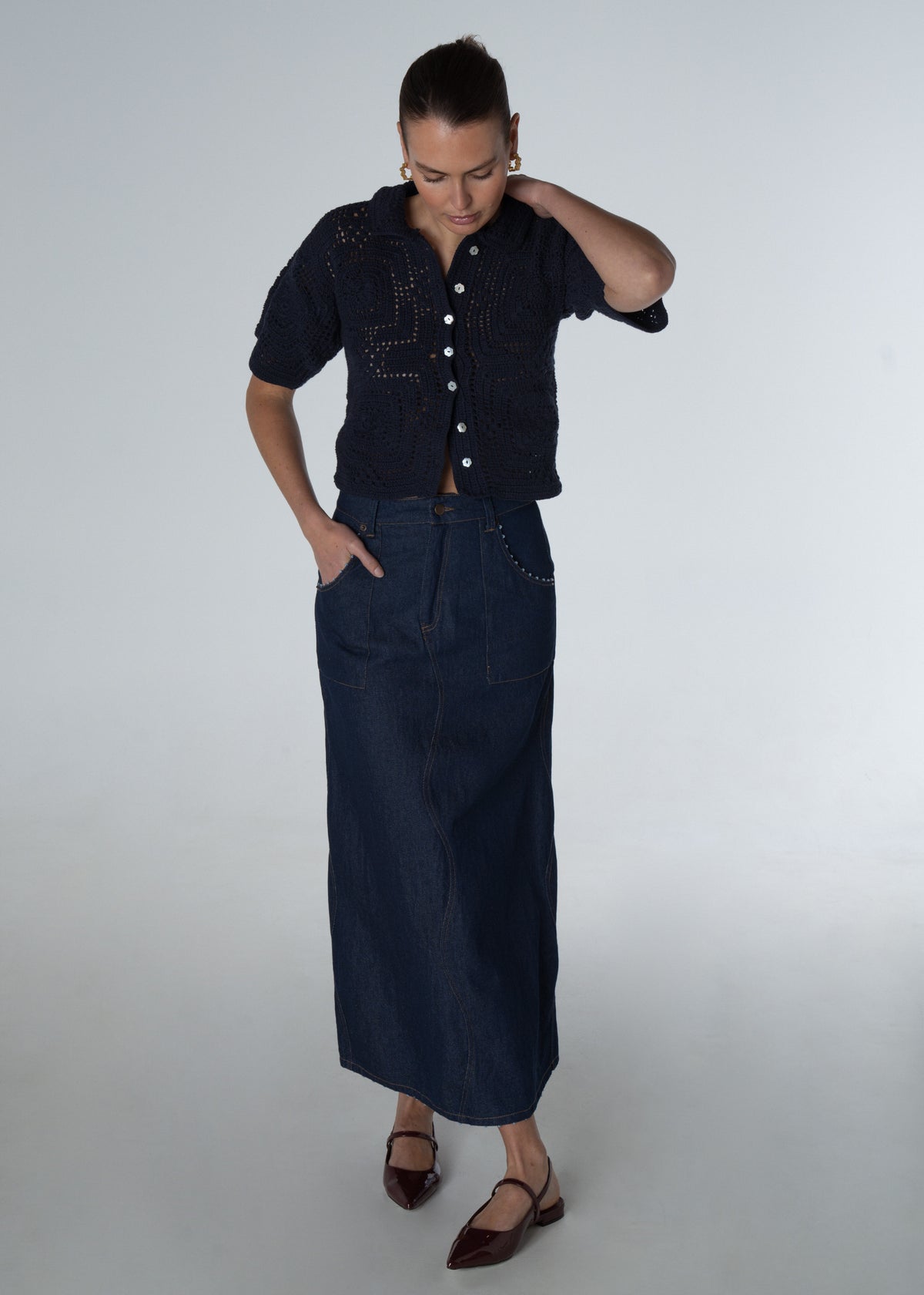 Wave Denim Skirt - Denim